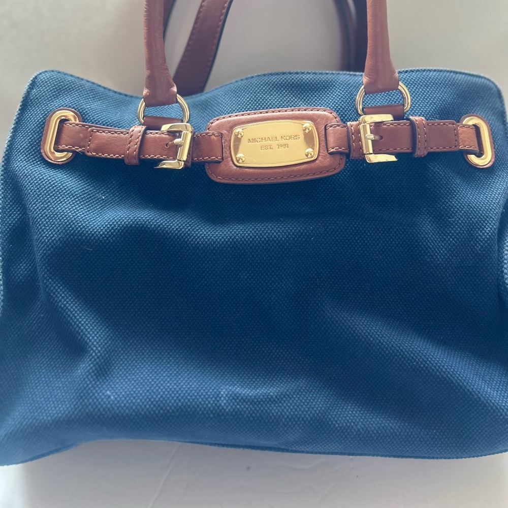 Michael Kors Navy Hamilton Canvas Exterior Tote
